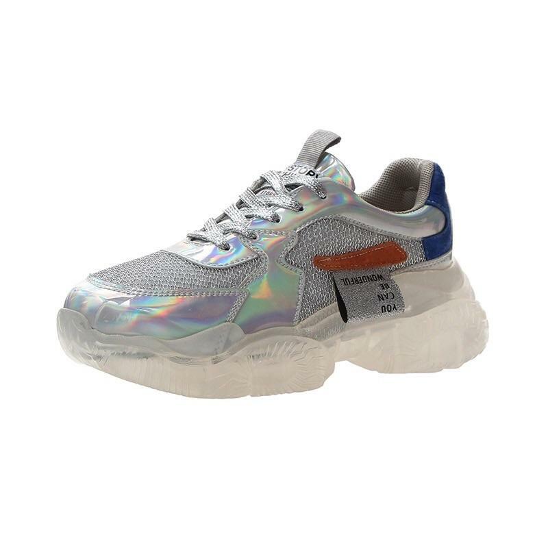 Y2K Holographic Chunky Sneakers - Retro 90s Grunge, Pastel Goth, and Summer Y2K Outfits