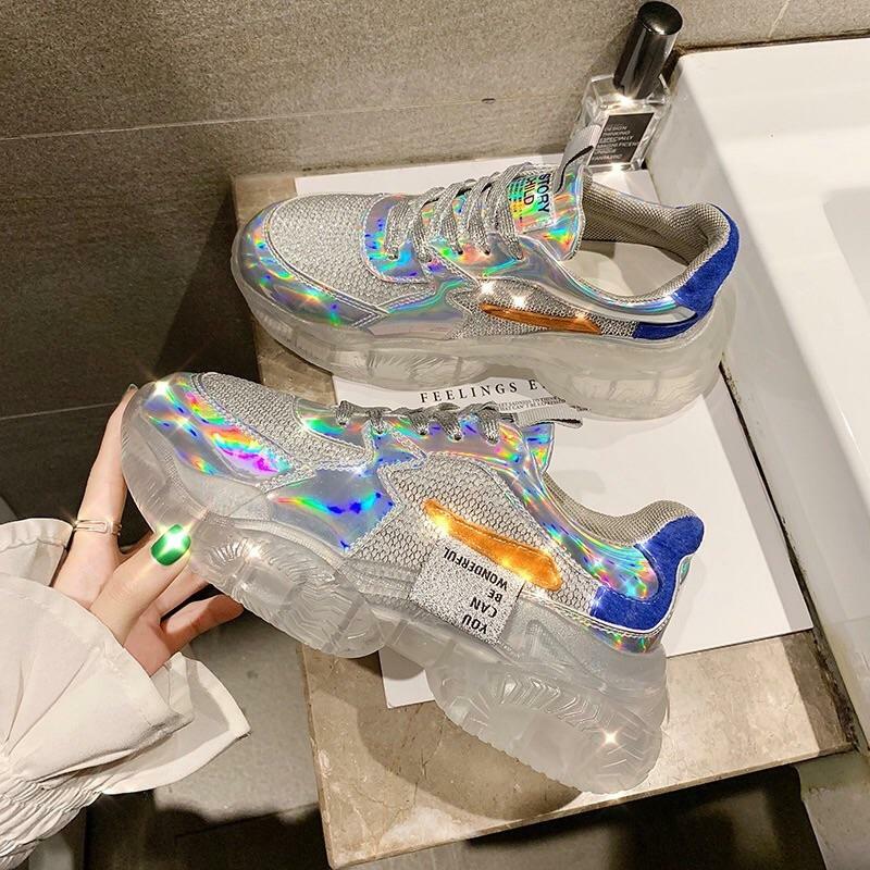 Y2K Holographic Chunky Sneakers - Retro 90s Grunge, Pastel Goth, and Summer Y2K Outfits