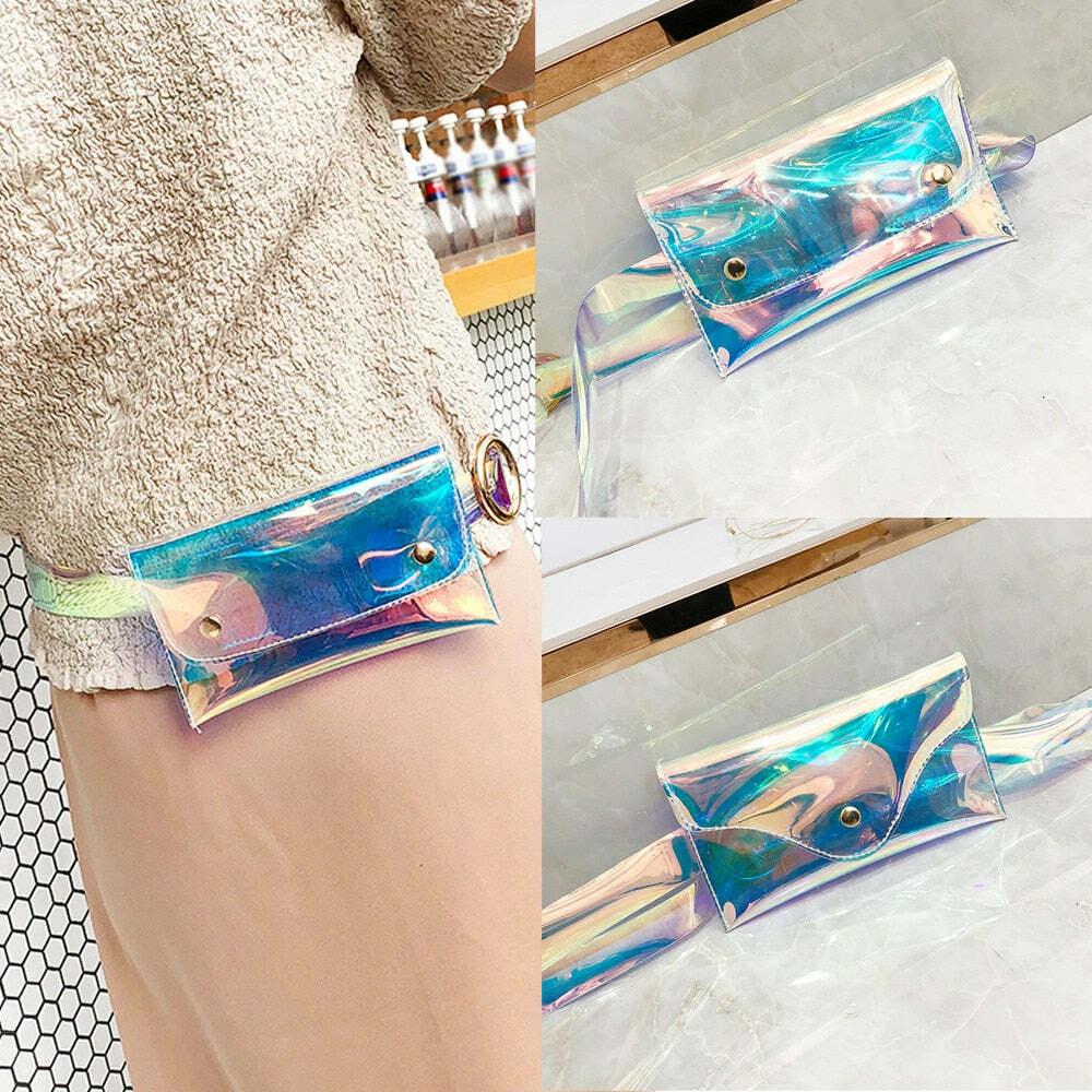 Y2K Holographic Fanny Pack - Perfect for 90s Grunge, Retro, and Summer Y2K Outfits