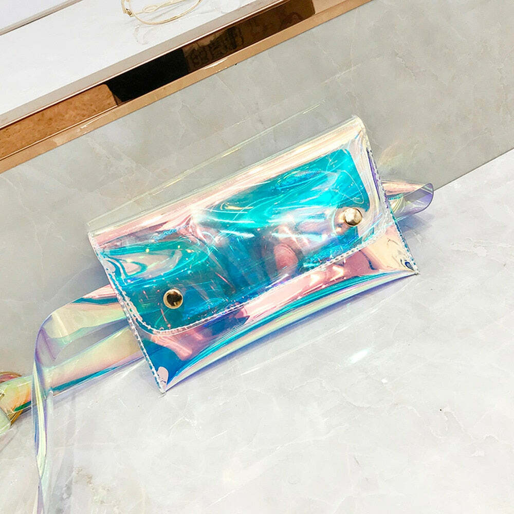 Y2K Holographic Fanny Pack - Perfect for 90s Grunge, Retro, and Summer Y2K Outfits