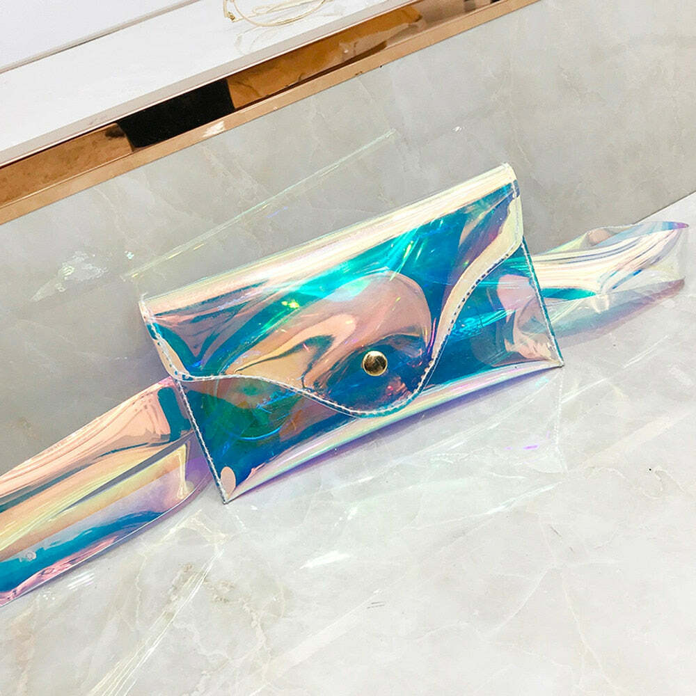 Y2K Holographic Fanny Pack - Perfect for 90s Grunge, Retro, and Summer Y2K Outfits