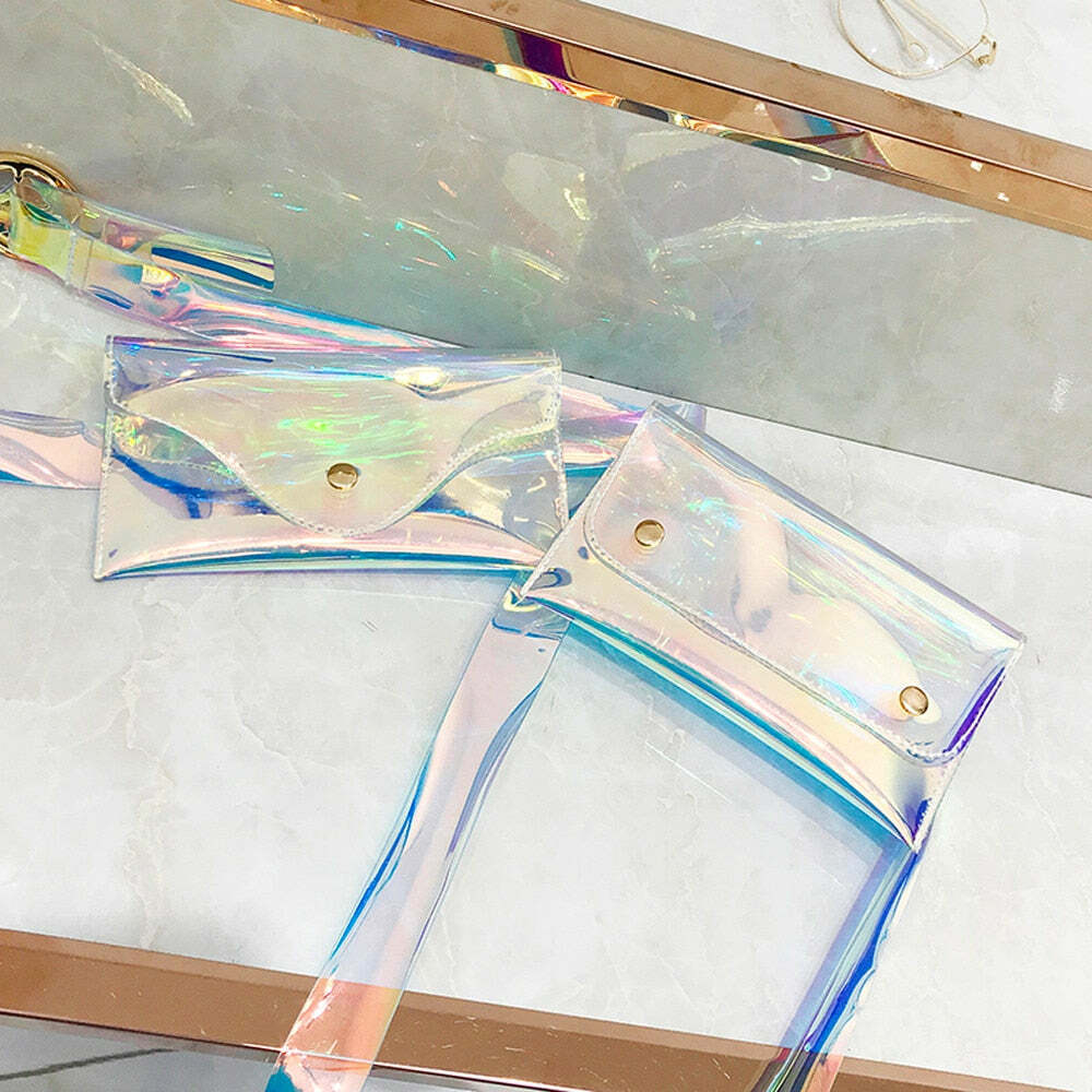 Y2K Holographic Fanny Pack - Perfect for 90s Grunge, Retro, and Summer Y2K Outfits