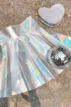 Y2K Holographic Pleated Skirt - Retro 90s Grunge, Summer Party, Club & Popstar Outfits