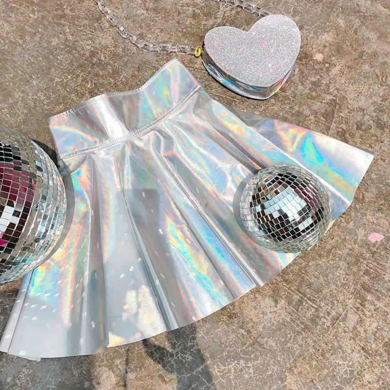 Y2K Holographic Pleated Skirt - Retro 90s Grunge, Summer Party, Club & Popstar Outfits