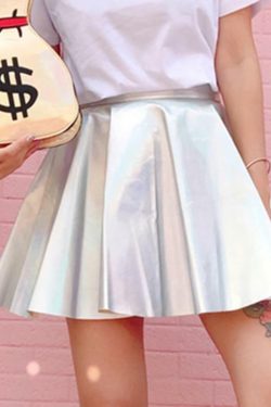 Y2K Holographic Pleated Skirt - Retro 90s Grunge, Summer Party, Club & Popstar Outfits