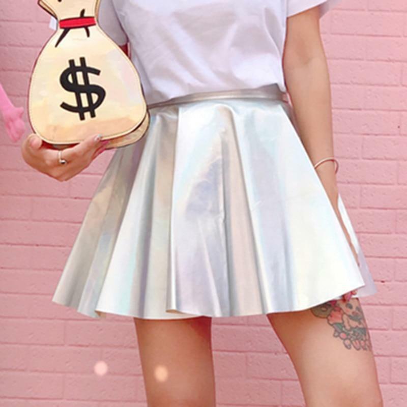 Y2K Holographic Pleated Skirt - Retro 90s Grunge, Summer Party, Club & Popstar Outfits