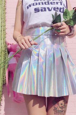 Y2K Holographic Pleated Skirt - Retro 90s Grunge, Summer Party, Club & Popstar Outfits