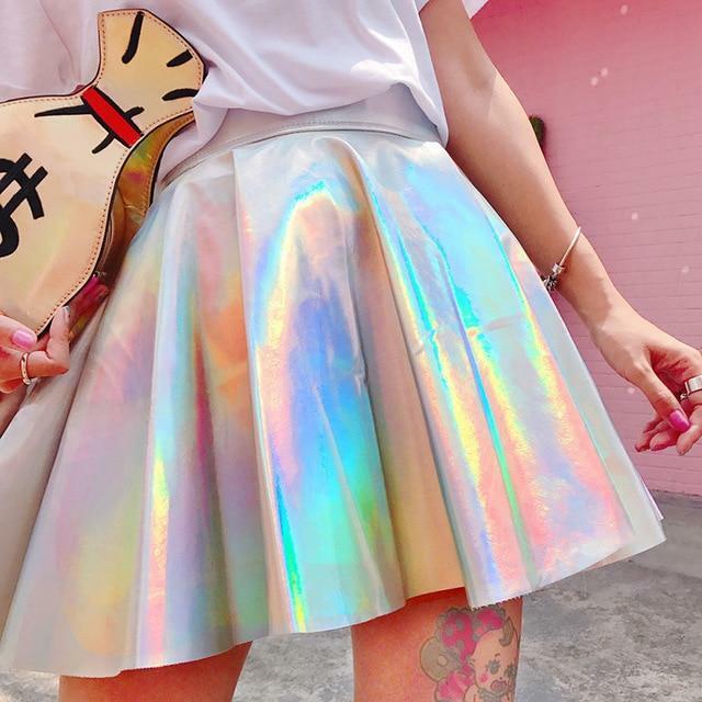 Y2K Holographic Pleated Skirt - Retro 90s Grunge, Summer Party, Club & Popstar Outfits