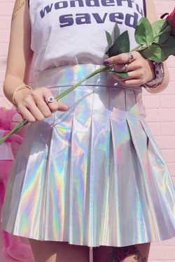 Y2K Holographic Pleated Skirt - Retro 90s Grunge, Summer Party, Club & Popstar Outfits