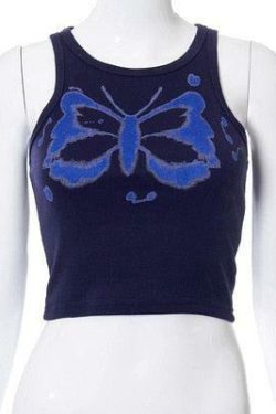 Y2K Indie Butterfly Tank Top - Retro 90s Grunge Summer Outfit, Y2K Fashion for Women