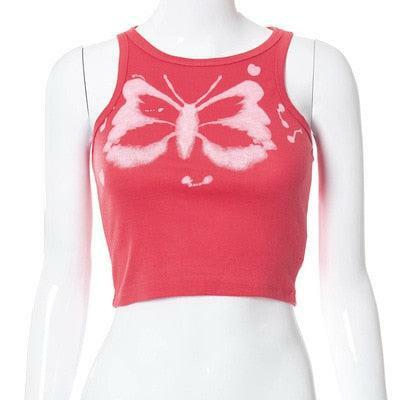 Y2K Indie Butterfly Tank Top - Retro 90s Grunge Summer Outfit, Y2K Fashion for Women