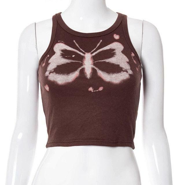 Y2K Indie Butterfly Tank Top - Retro 90s Grunge Summer Outfit, Y2K Fashion for Women