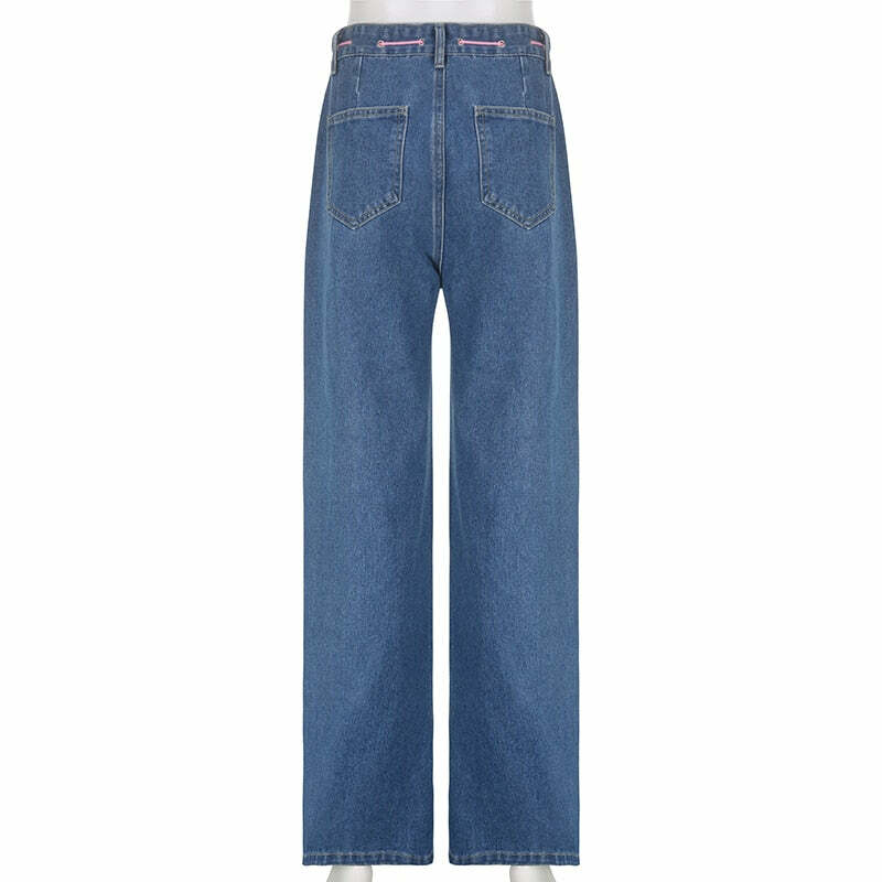 Y2K Indie Girl Heart Baggy Jeans - Retro 90s Grunge, Summer Y2K Outfits, Pastel Goth Style
