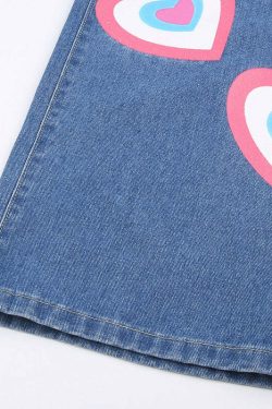 Y2K Indie Girl Heart Baggy Jeans - Retro 90s Grunge, Summer Y2K Outfits, Pastel Goth Style
