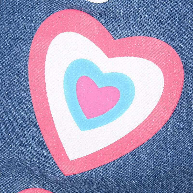 Y2K Indie Girl Heart Baggy Jeans - Retro 90s Grunge, Summer Y2K Outfits, Pastel Goth Style