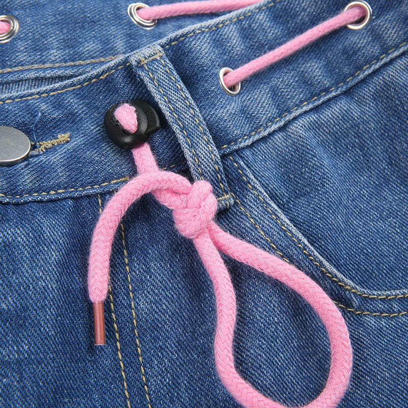 Y2K Indie Girl Heart Baggy Jeans - Retro 90s Grunge, Summer Y2K Outfits, Pastel Goth Style