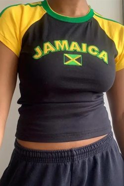 Y2K Jamaica Crop Top - Retro 90s Grunge, Summer Y2K Outfits, Pastel Goth, Y2K Party Fashion