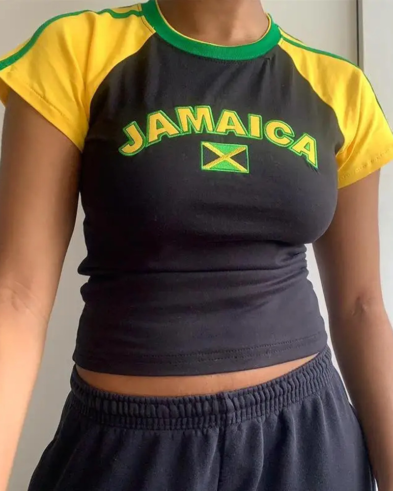 Y2K Jamaica Crop Top - Retro 90s Grunge, Summer Y2K Outfits, Pastel Goth, Y2K Party Fashion
