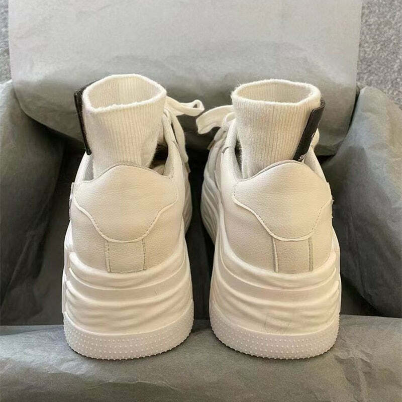Y2K K-Pop Star Platform Sneakers - White | 90s Grunge, Retro, Summer, Party, Club Outfits