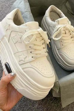 Y2K K-Pop Star Platform Sneakers - White | 90s Grunge, Retro, Summer, Party, Club Outfits