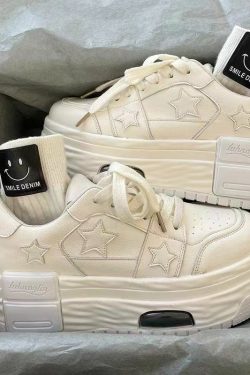 Y2K K-Pop Star Platform Sneakers - White | 90s Grunge, Retro, Summer, Party, Club Outfits