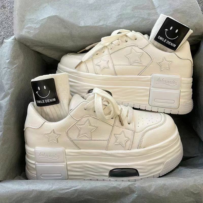 Y2K K-Pop Star Platform Sneakers - White | 90s Grunge, Retro, Summer, Party, Club Outfits