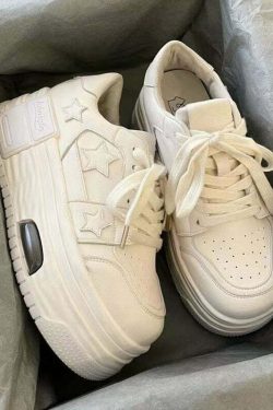 Y2K K-Pop Star Platform Sneakers - White | 90s Grunge, Retro, Summer, Party, Club Outfits