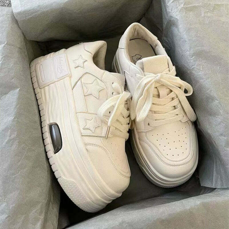 Y2K K-Pop Star Platform Sneakers - White | 90s Grunge, Retro, Summer, Party, Club Outfits