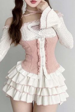 Y2K Kawaii Goth Coquette Top & Mini Skirt Set - Retro 90s Grunge Summer Outfit