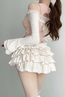 Y2K Kawaii Goth Coquette Top & Mini Skirt Set - Retro 90s Grunge Summer Outfit