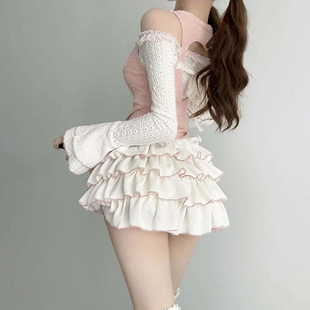 Y2K Kawaii Goth Coquette Top & Mini Skirt Set - Retro 90s Grunge Summer Outfit