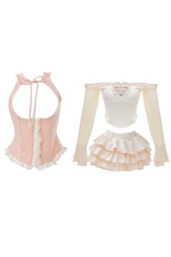 Y2K Kawaii Goth Coquette Top & Mini Skirt Set - Retro 90s Grunge Summer Outfit