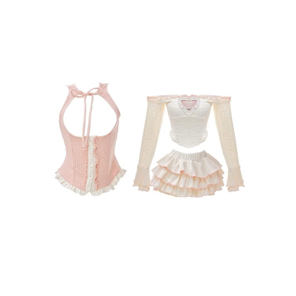 Y2K Kawaii Goth Coquette Top & Mini Skirt Set - Retro 90s Grunge Summer Outfit