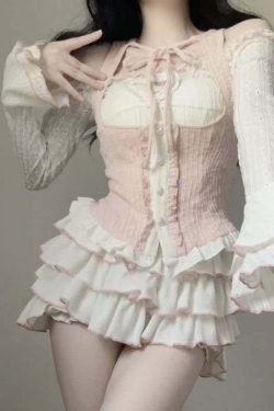 Y2K Kawaii Goth Coquette Top & Mini Skirt Set - Retro 90s Grunge Summer Outfit