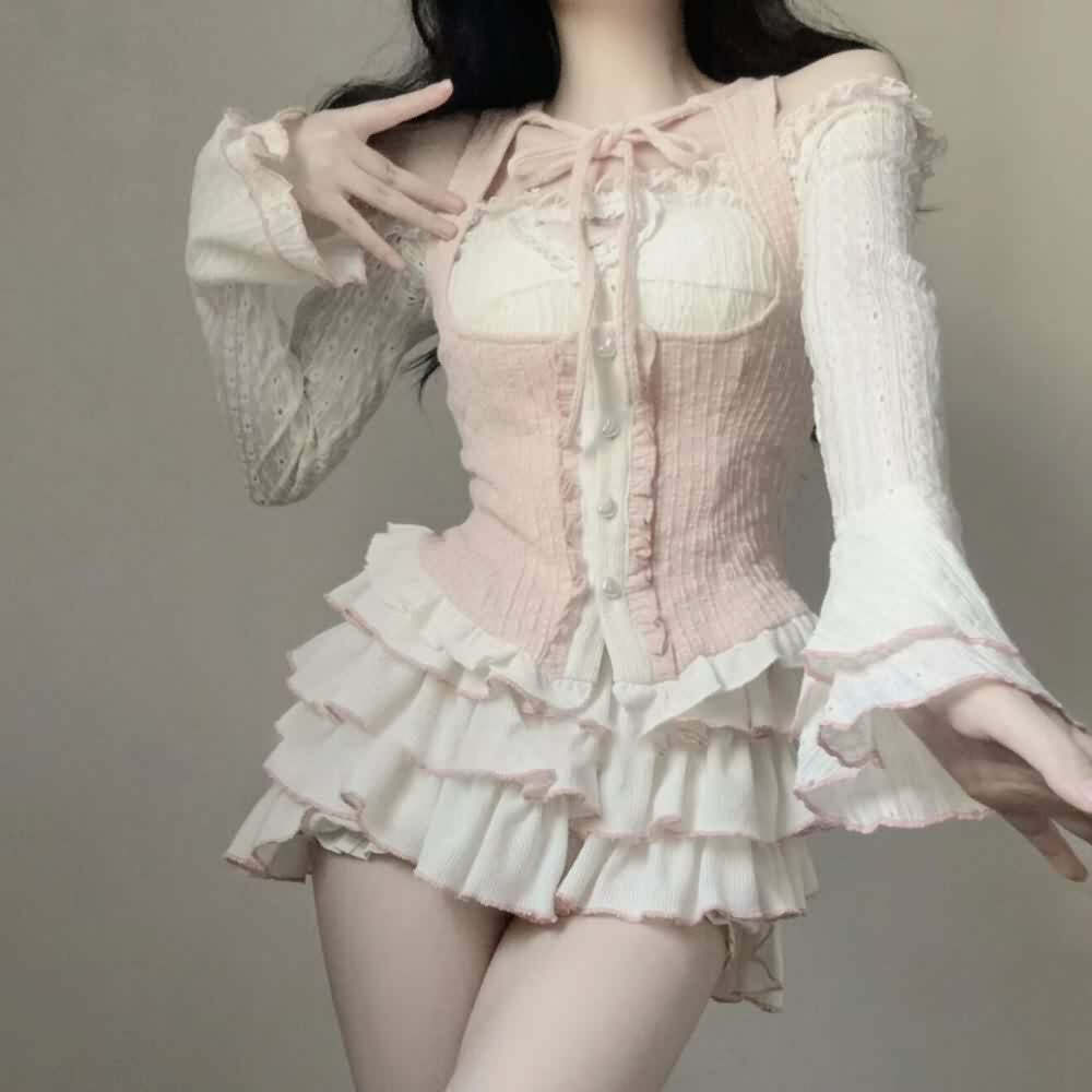 Y2K Kawaii Goth Coquette Top & Mini Skirt Set - Retro 90s Grunge Summer Outfit