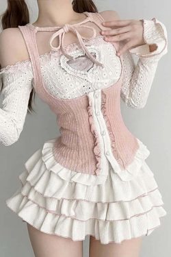 Y2K Kawaii Goth Coquette Top & Mini Skirt Set - Retro 90s Grunge Summer Outfit