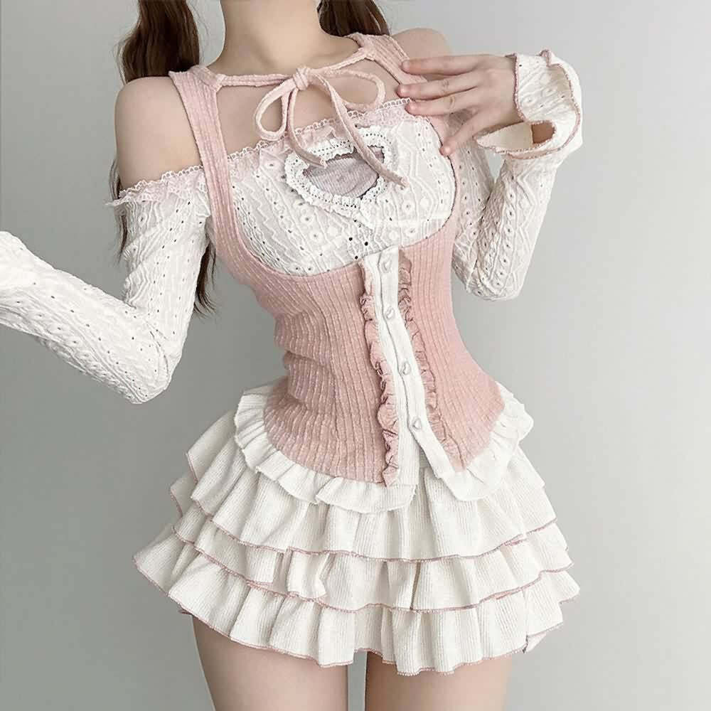 Y2K Kawaii Goth Coquette Top & Mini Skirt Set - Retro 90s Grunge Summer Outfit