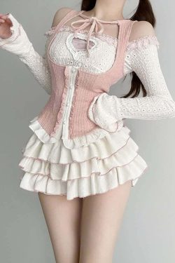 Y2K Kawaii Goth Coquette Top & Mini Skirt Set - Retro 90s Grunge Summer Outfit