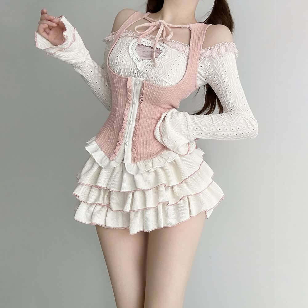 Y2K Kawaii Goth Coquette Top & Mini Skirt Set - Retro 90s Grunge Summer Outfit