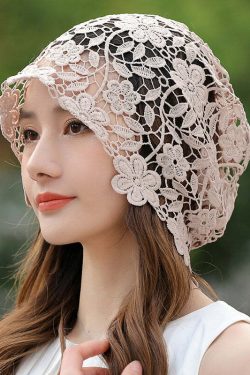 Y2K Khaki Floral Lace Hollow Out Hat - Retro 90s Grunge, Pastel Goth, Summer Y2K Fashion