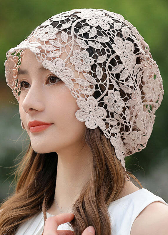 Y2K Khaki Floral Lace Hollow Out Hat - Retro 90s Grunge, Pastel Goth, Summer Y2K Fashion