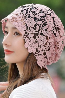 Y2K Khaki Floral Lace Hollow Out Hat - Retro 90s Grunge, Pastel Goth, Summer Y2K Fashion
