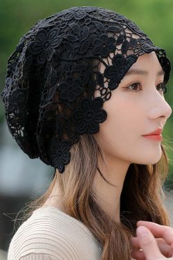 Y2K Khaki Floral Lace Hollow Out Hat - Retro 90s Grunge, Pastel Goth, Summer Y2K Fashion