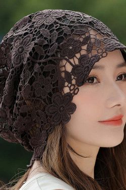 Y2K Khaki Floral Lace Hollow Out Hat - Retro 90s Grunge, Pastel Goth, Summer Y2K Fashion