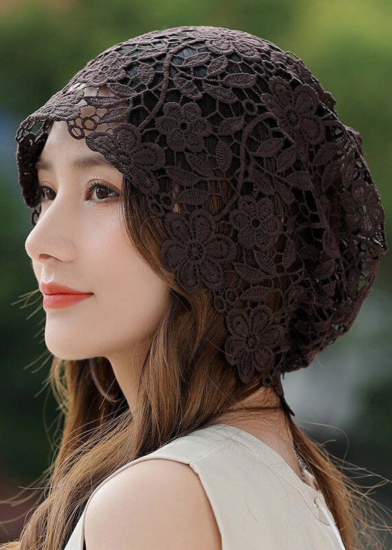 Y2K Khaki Floral Lace Hollow Out Hat - Retro 90s Grunge, Pastel Goth, Summer Y2K Fashion