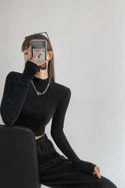 Y2K Knit Ribbed Crop Sweater - Retro 90s Grunge, Summer Y2K Outfits, Pastel Goth Style