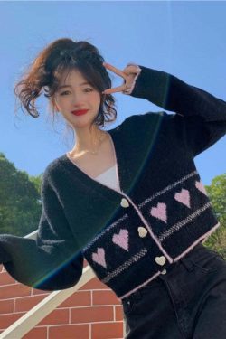 Y2K Korean Coquette Heart Cardigan - 90s Grunge, Retro Summer, Pastel Goth, Y2K Fashion
