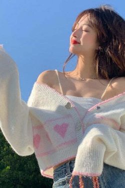Y2K Korean Coquette Heart Cardigan - 90s Grunge, Retro Summer, Pastel Goth, Y2K Fashion