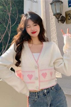 Y2K Korean Coquette Heart Cardigan - 90s Grunge, Retro Summer, Pastel Goth, Y2K Fashion