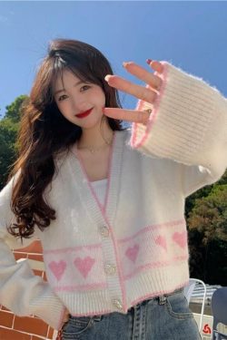 Y2K Korean Coquette Heart Cardigan - 90s Grunge, Retro Summer, Pastel Goth, Y2K Fashion